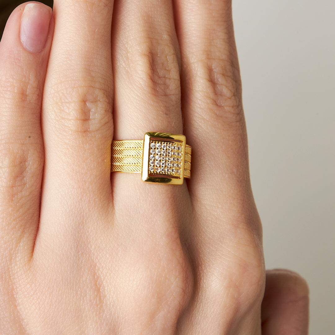 Dört Sıra Taşlı Hasır Yüzük - 925 GÜMÜŞ