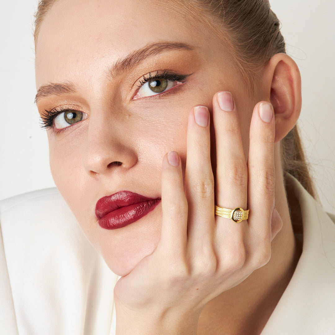 Üç Sıra Taşlı Yuvarlak Model Hasır Yüzük - 925 GÜMÜŞ