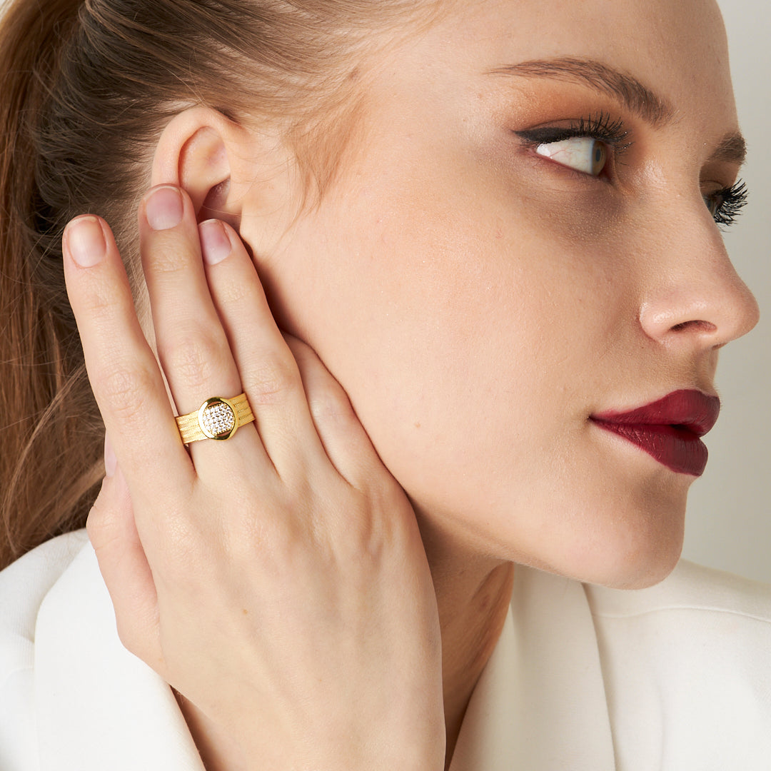 Dört Sıra Oval Taşlı Hasır Yüzük - 925 GÜMÜŞ