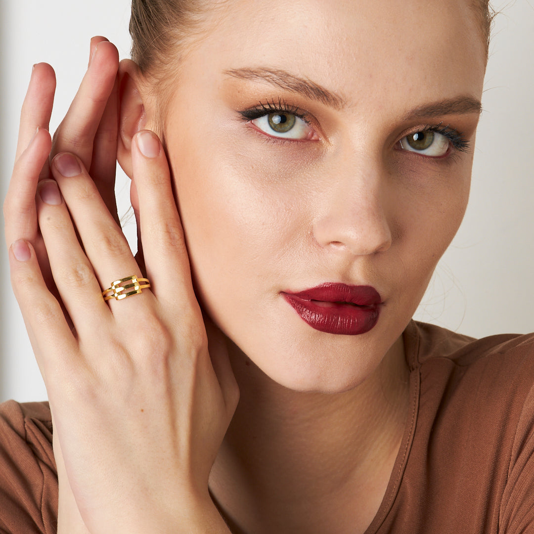 Üçlü Pürüzsüz Kaburga Yüzük - 925 GÜMÜŞ