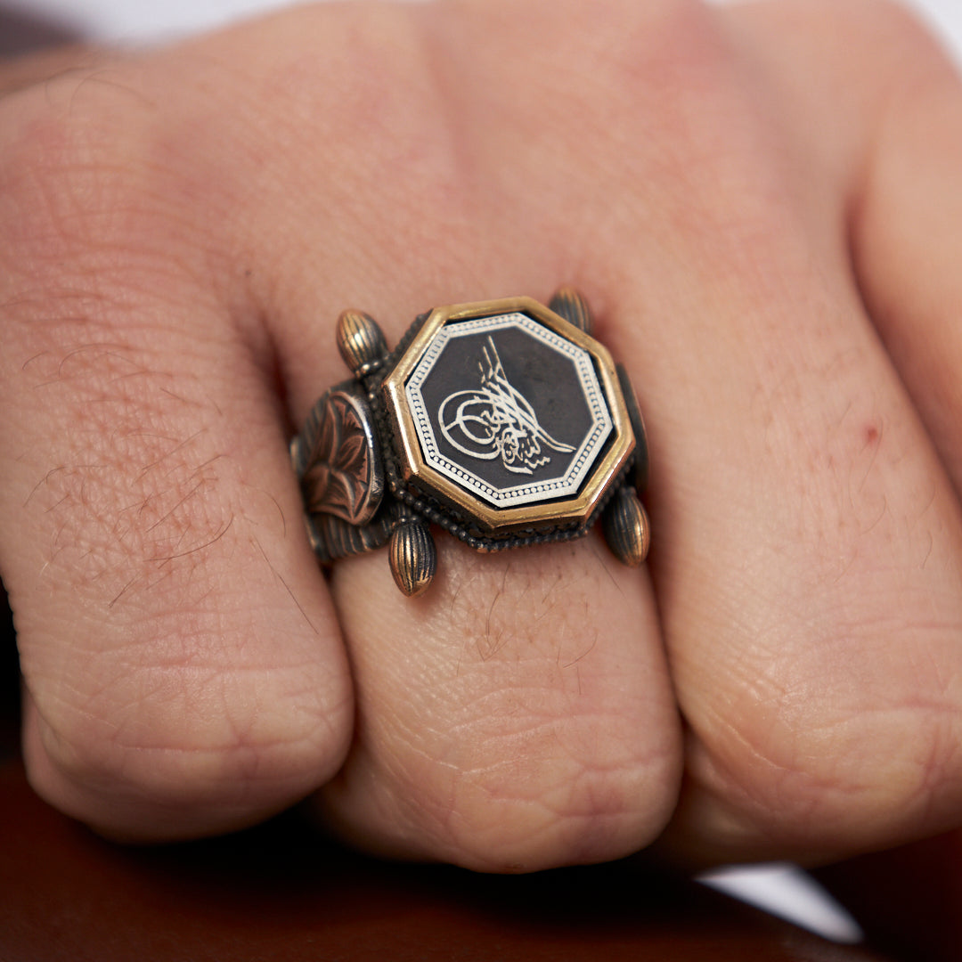 Sekizgen Monogram Yüzük - 925 GÜMÜŞ