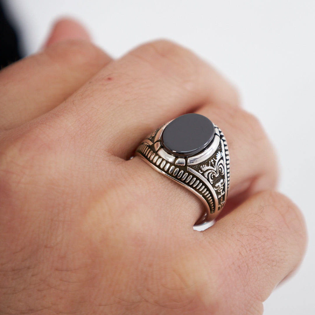 Opal Siyah Taşlı Yüzük - 925 GÜMÜŞ