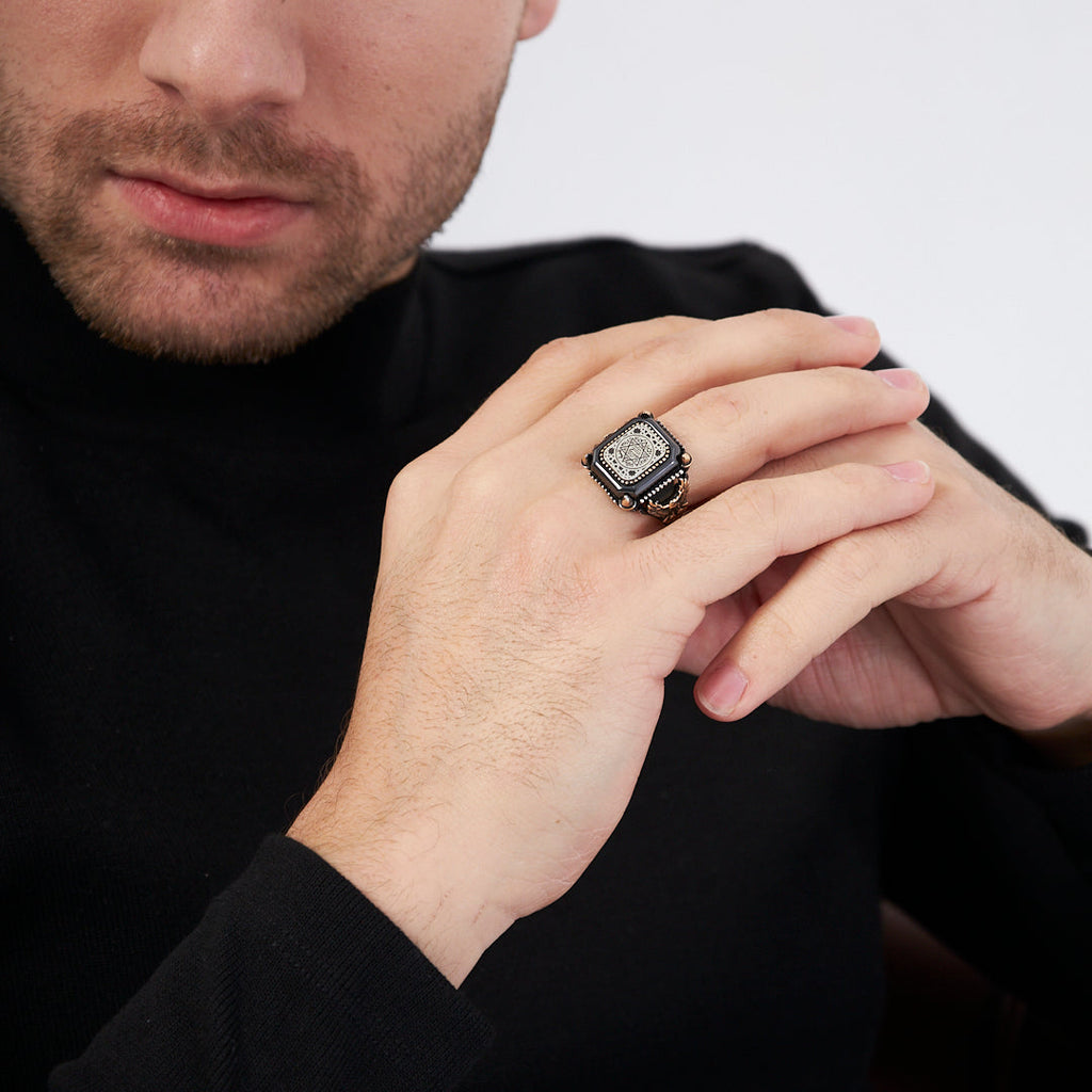 Mühür Desenli Yüzük - 925 GÜMÜŞ