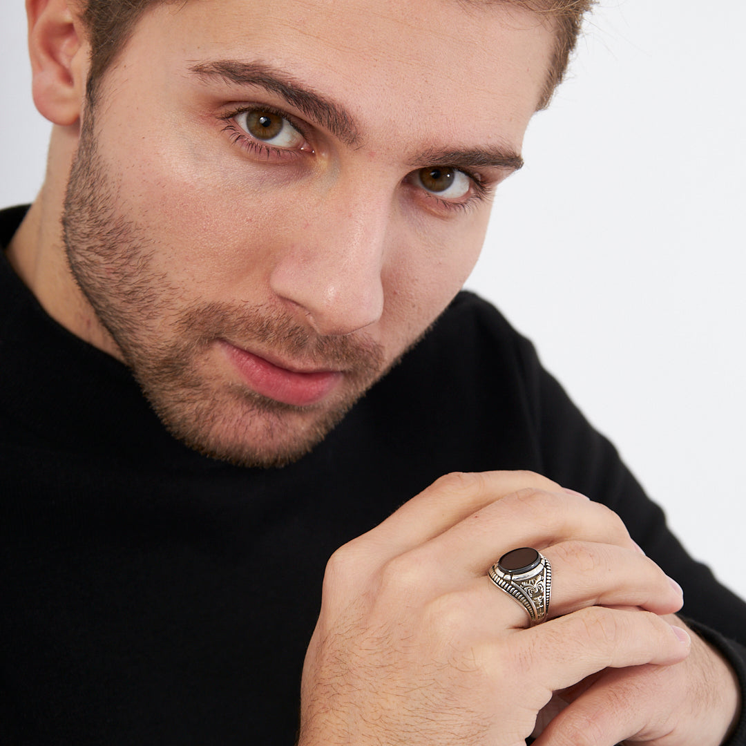 Opal Siyah Taşlı Yüzük - 925 GÜMÜŞ