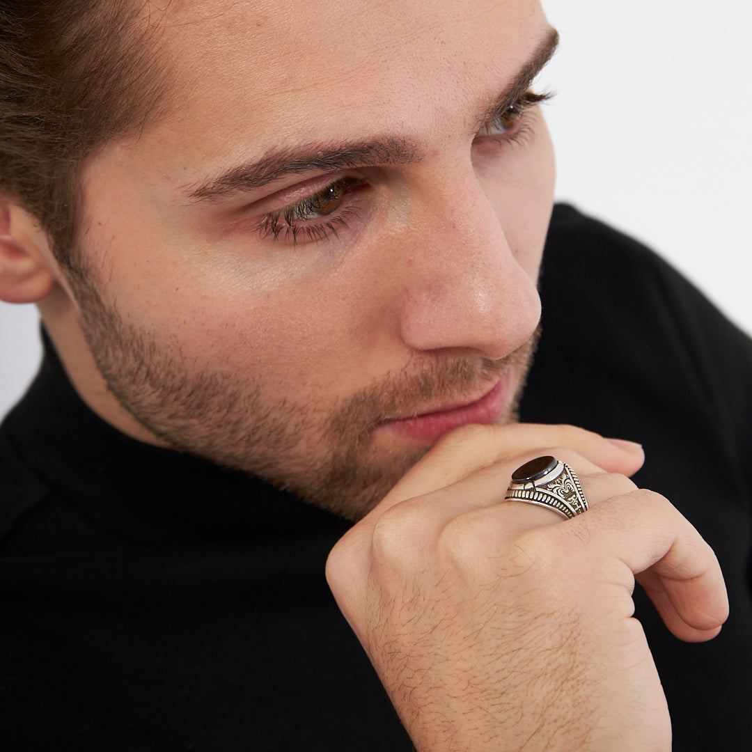 Opal Siyah Taşlı Yüzük - 925 GÜMÜŞ