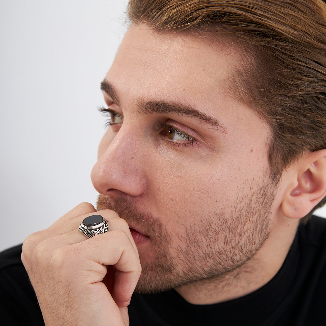 Opal Siyah Taşlı Yüzük - 925 GÜMÜŞ