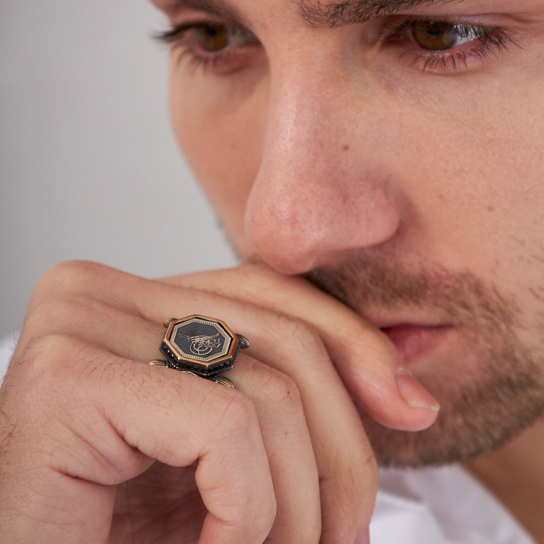 Sekizgen Monogram Yüzük - 925 GÜMÜŞ