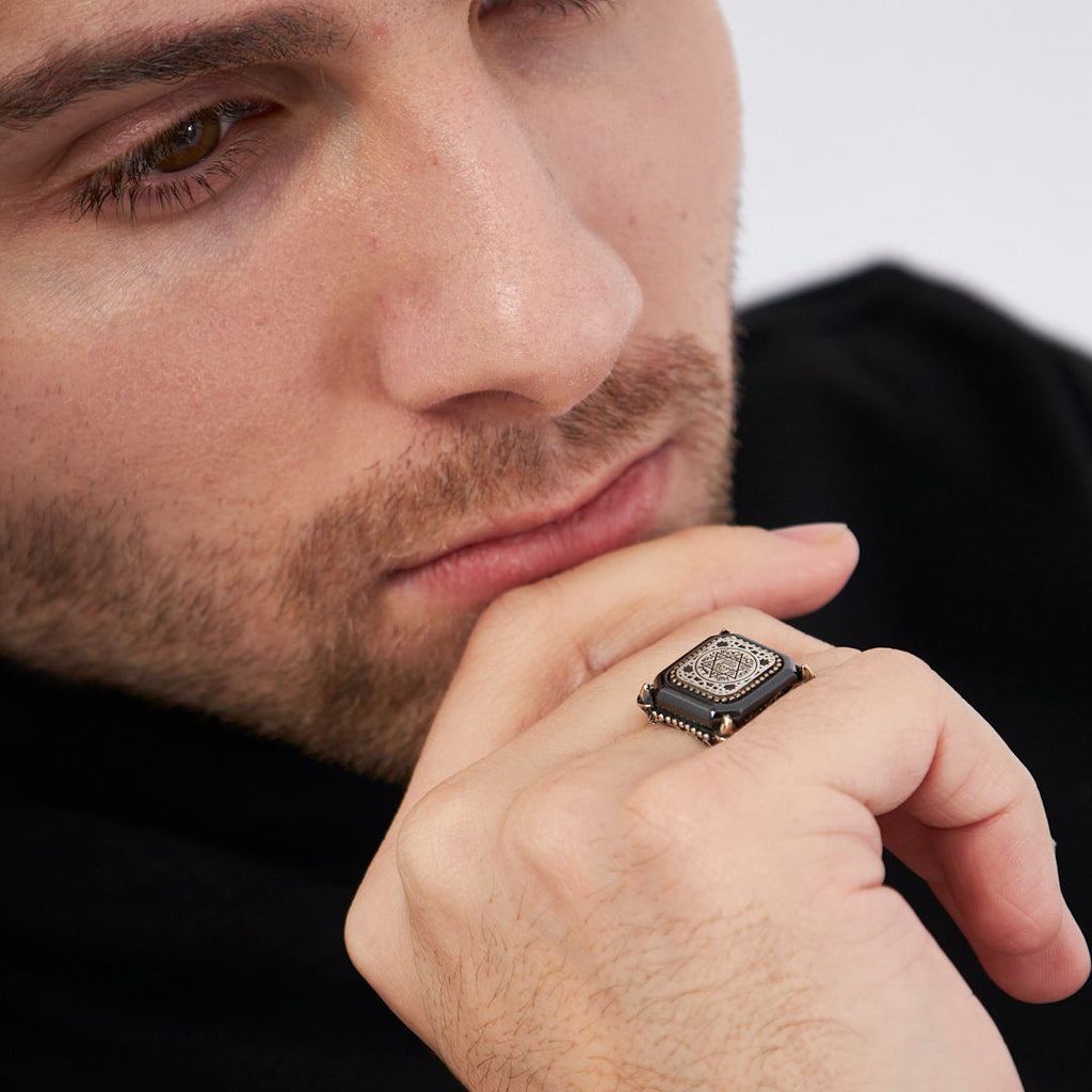 Mühür Desenli Yüzük - 925 GÜMÜŞ