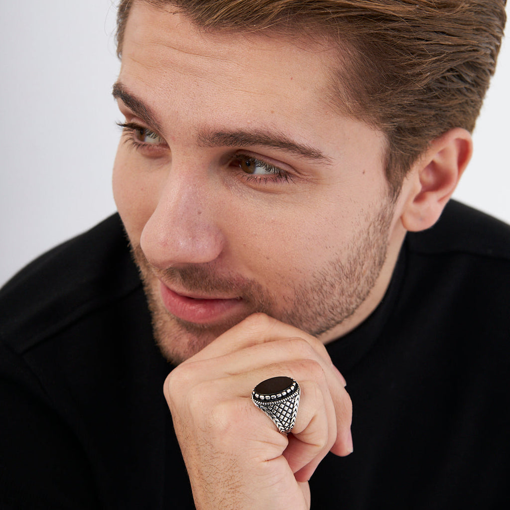 Siyah Onix Taşlı Yüzük - 925 GÜMÜŞ