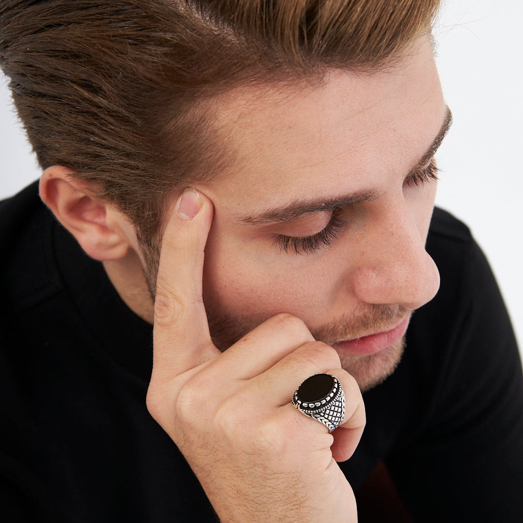 Siyah Onix Taşlı Yüzük - 925 GÜMÜŞ