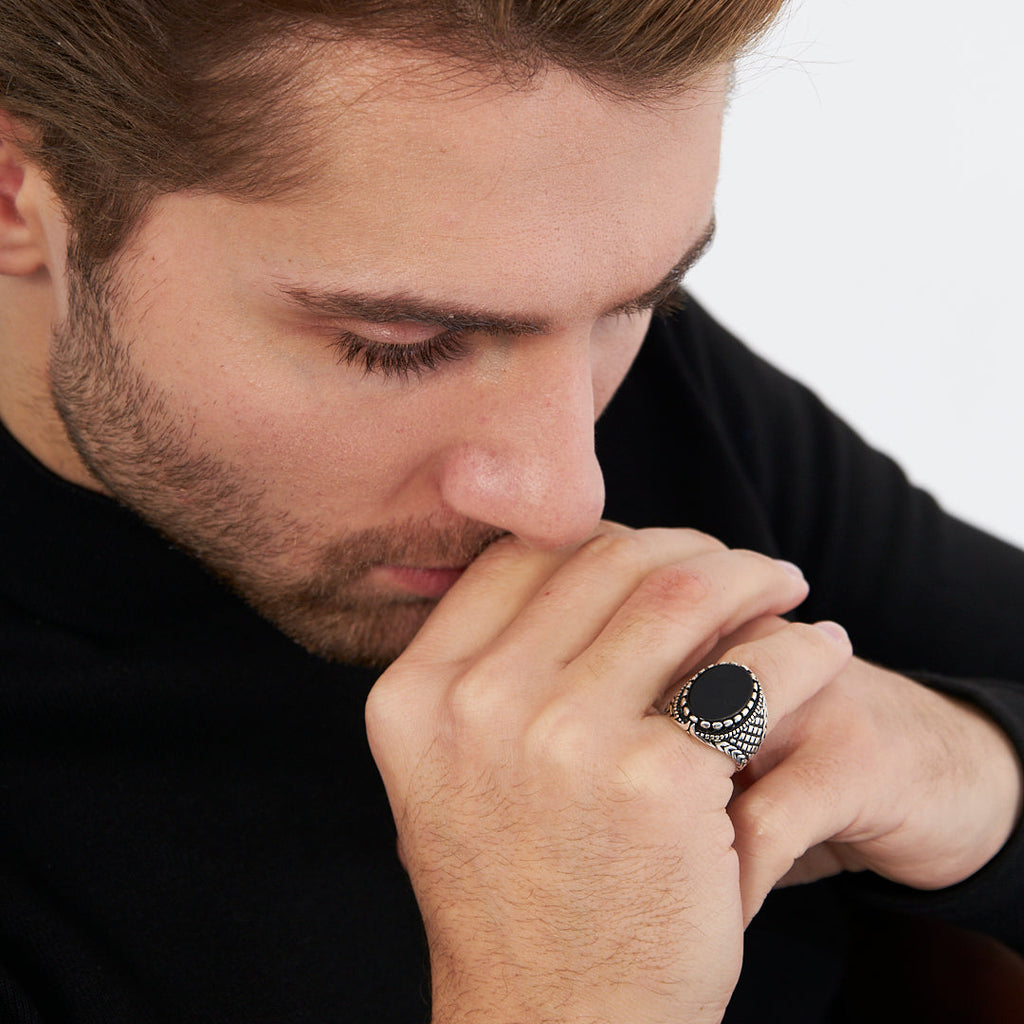 Siyah Onix Taşlı Yüzük - 925 GÜMÜŞ