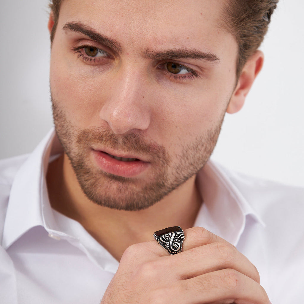 Siyah Dikdörtgen Model Yüzük - 925 GÜMÜŞ