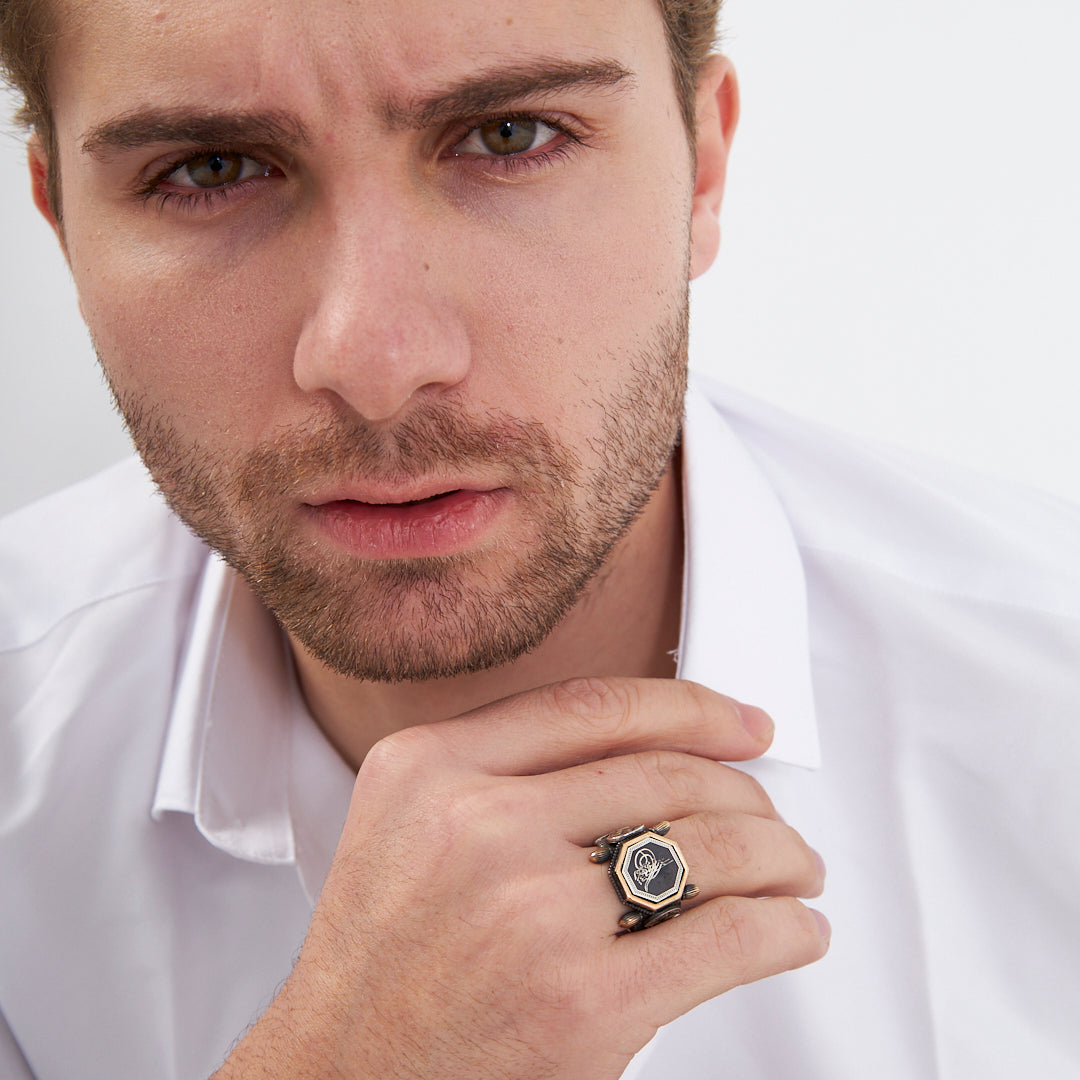 Sekizgen Monogram Yüzük - 925 GÜMÜŞ