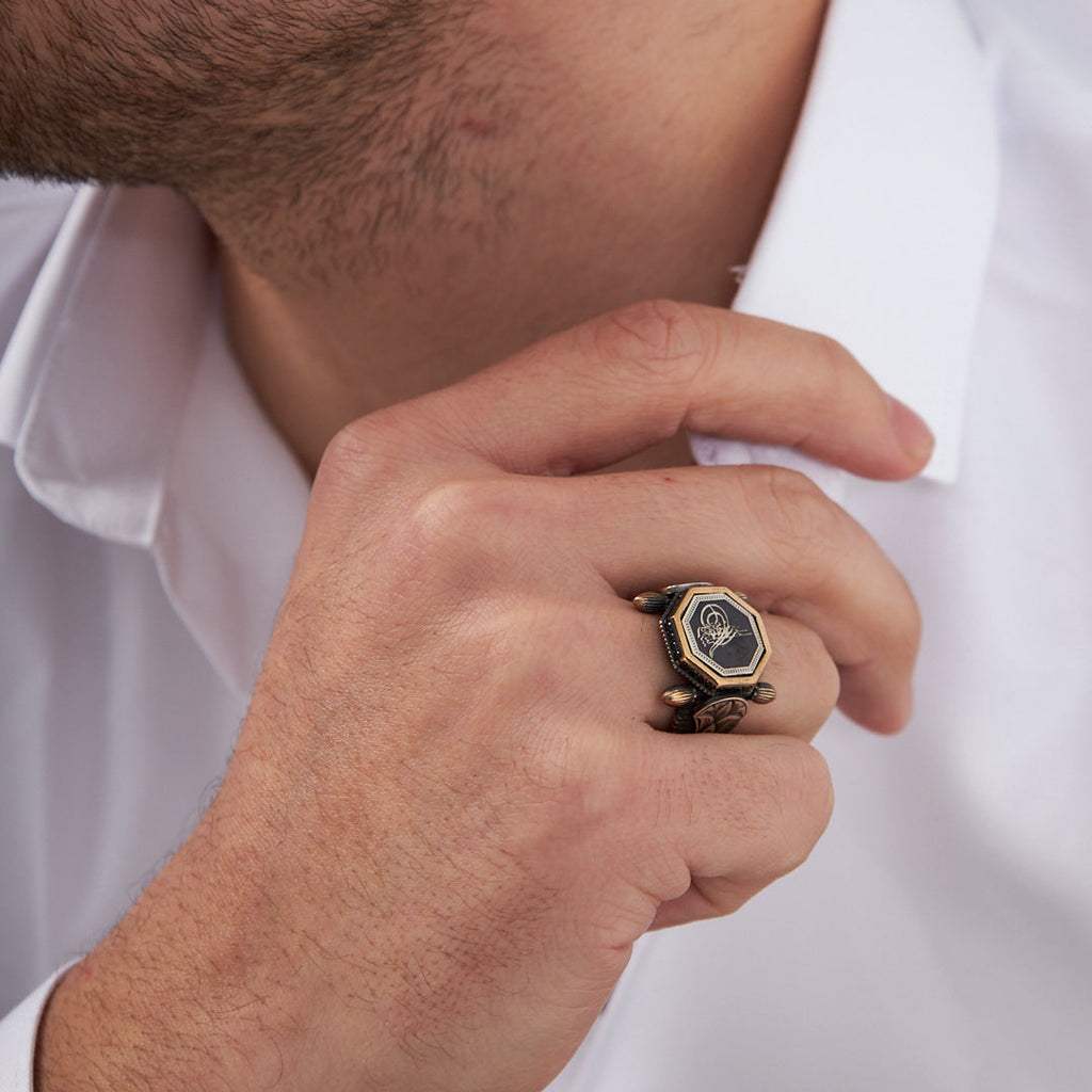 Sekizgen Monogram Yüzük - 925 GÜMÜŞ