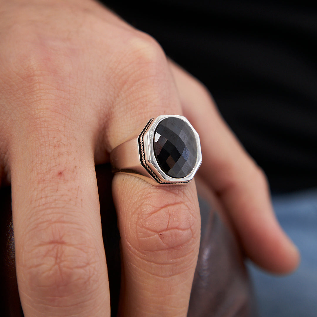 Kristal Sekizgen Yüzük - 925 GÜMÜŞ