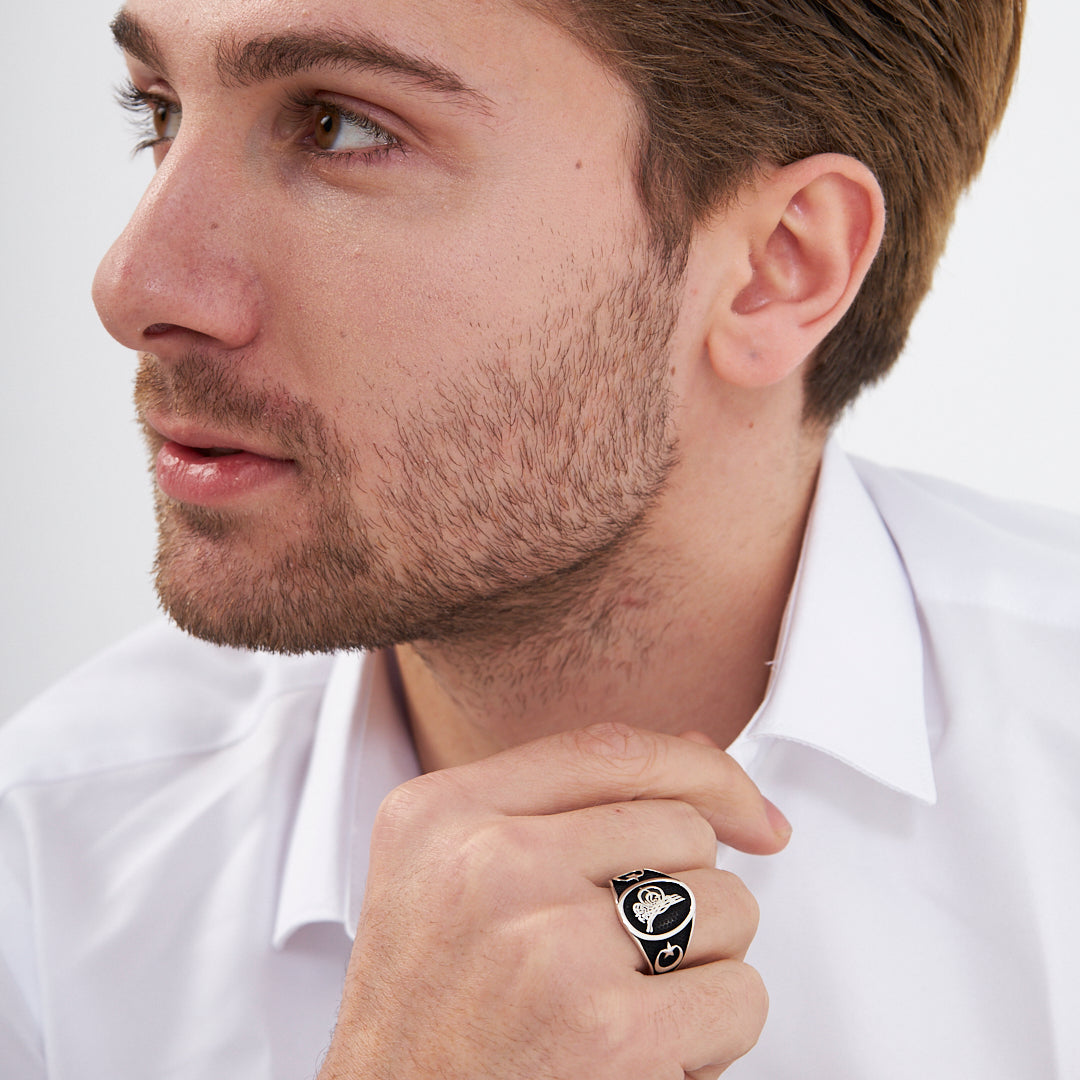 Monogramlı Hilal Yıldızlı Yüzük - 925 GÜMÜŞ