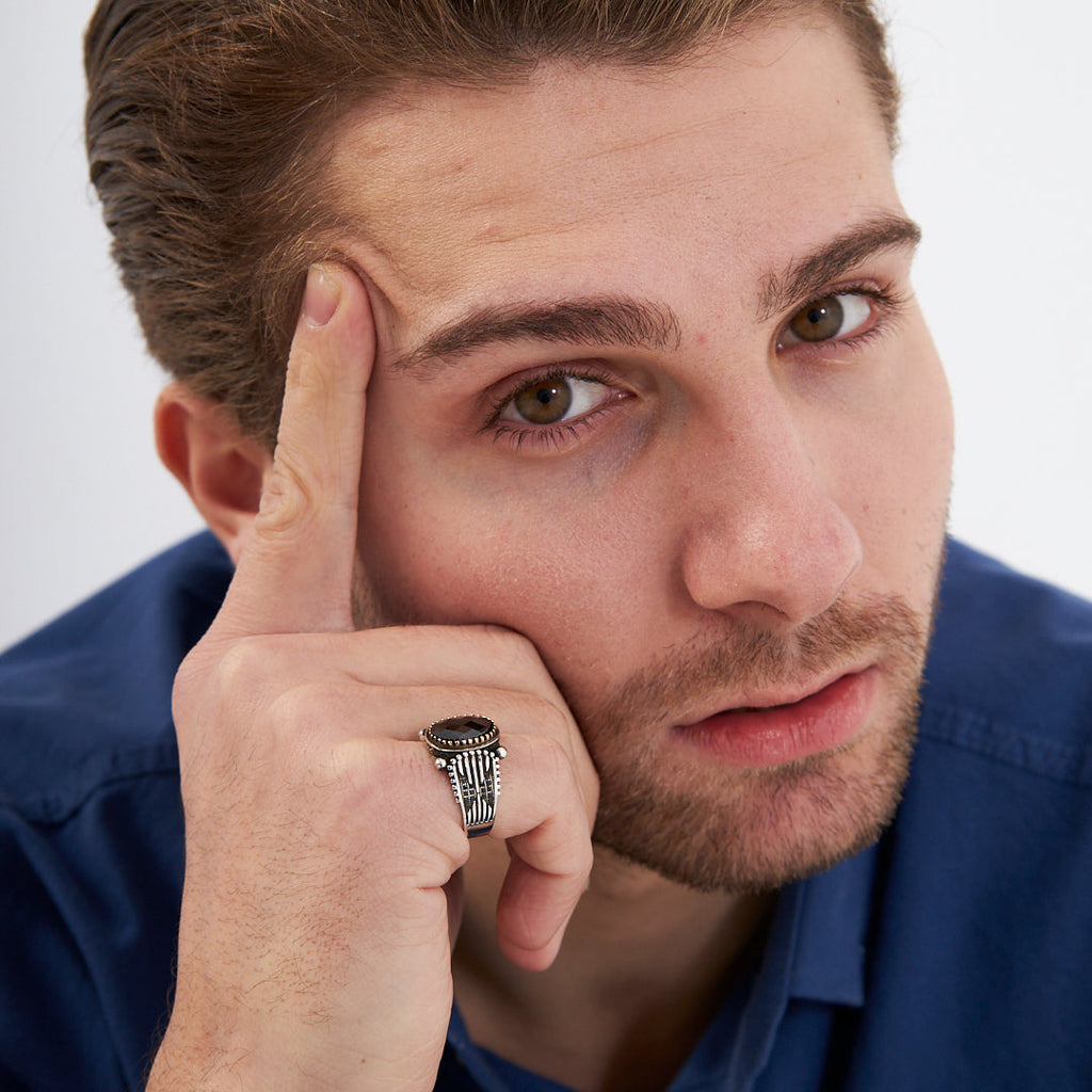 Siyah Taşlı Klasik Model Yüzük - 925 GÜMÜŞ