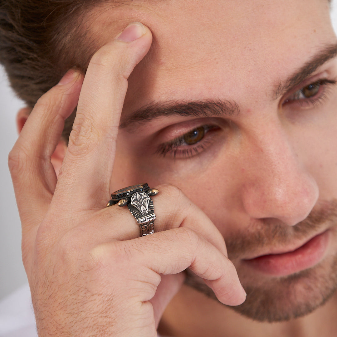 Sekizgen Monogram Yüzük - 925 GÜMÜŞ