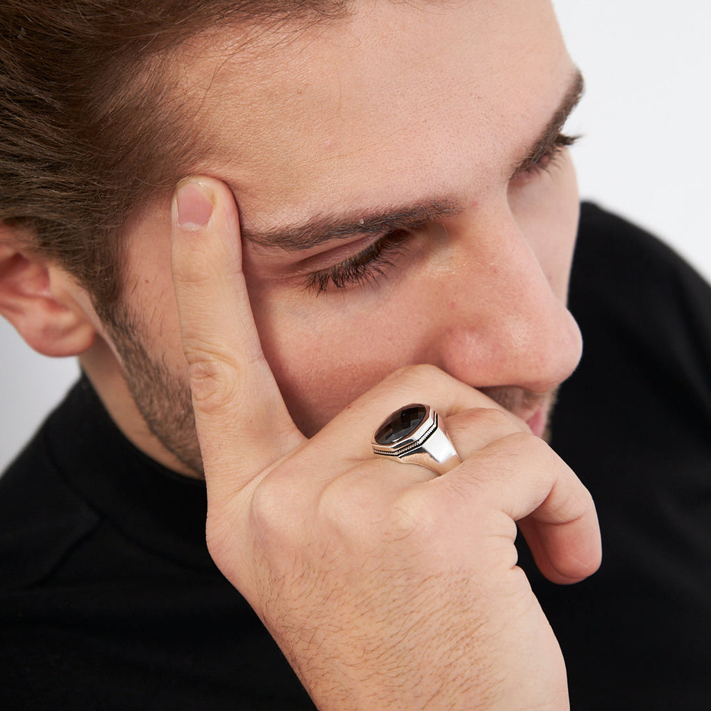 Kristal Sekizgen Yüzük - 925 GÜMÜŞ