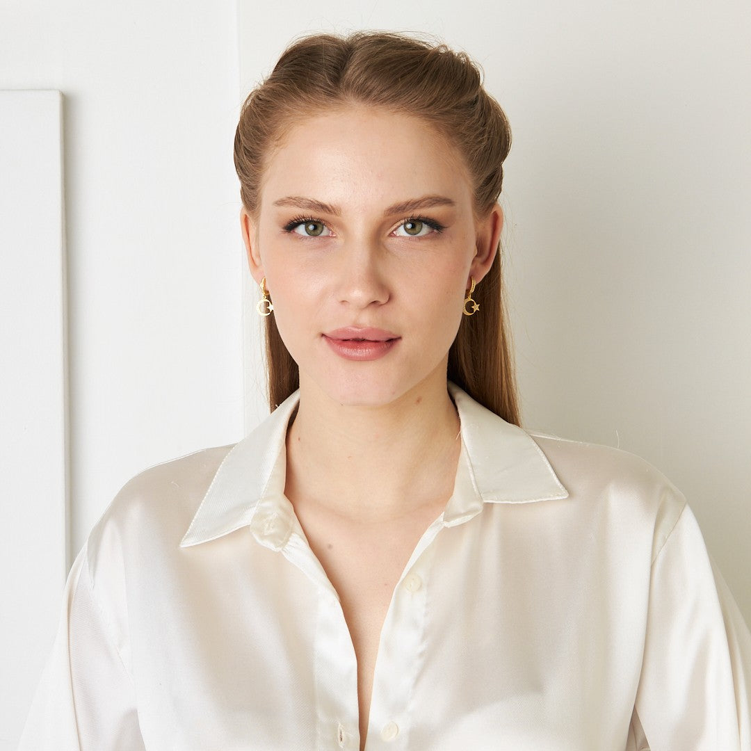 Ay Yıldız Taşlı Küpe - 925 GÜMÜŞ