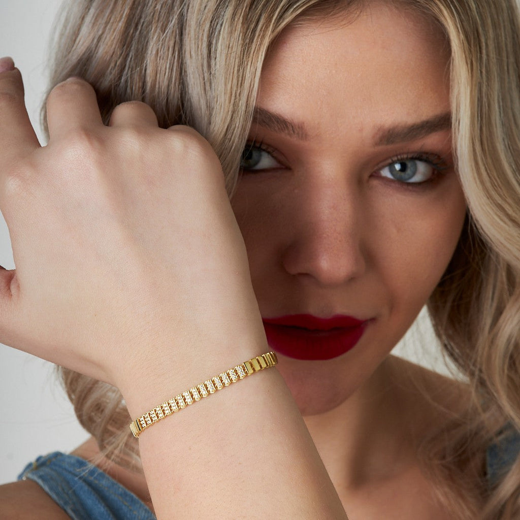 Ortası Taşlı Şerit Bileklik - 925 GÜMÜŞ