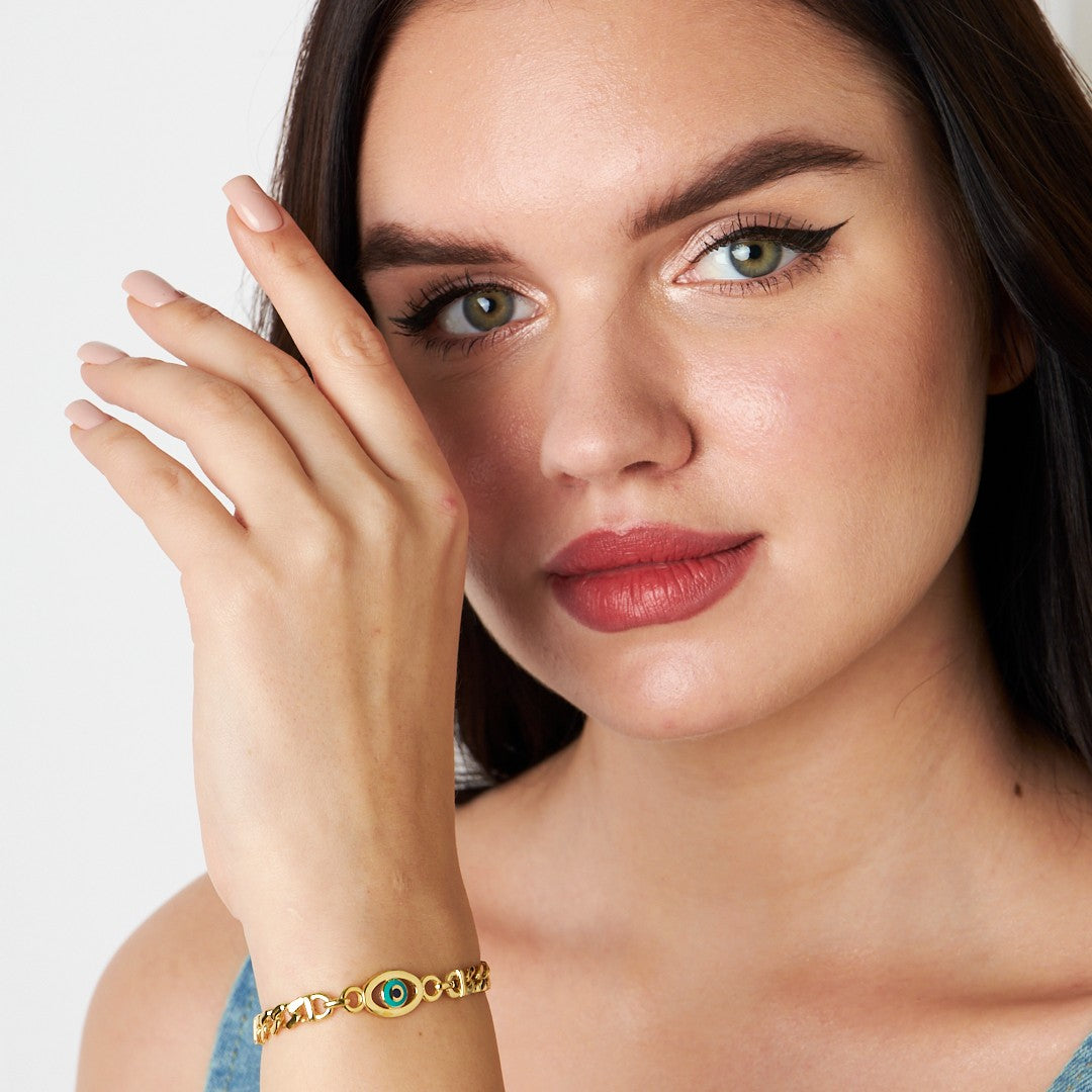 Nazar Çift Zincirli Bileklik - 925 GÜMÜŞ