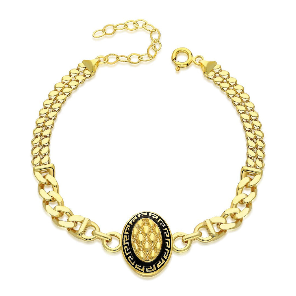 Çift Zincir Bileklikli Siyah Oval Model - 925 GÜMÜŞ