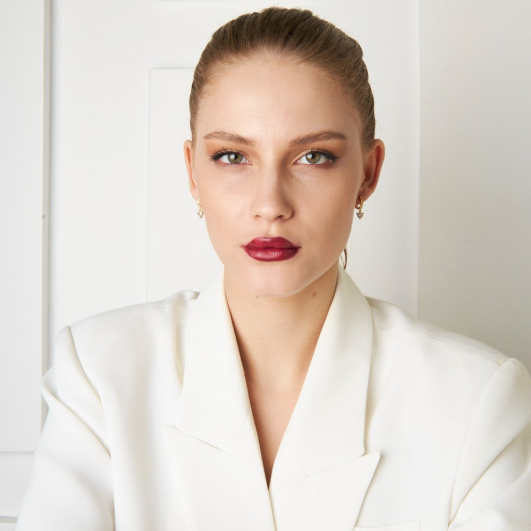 Kalpli Tek Taş Küpe - 925 GÜMÜŞ