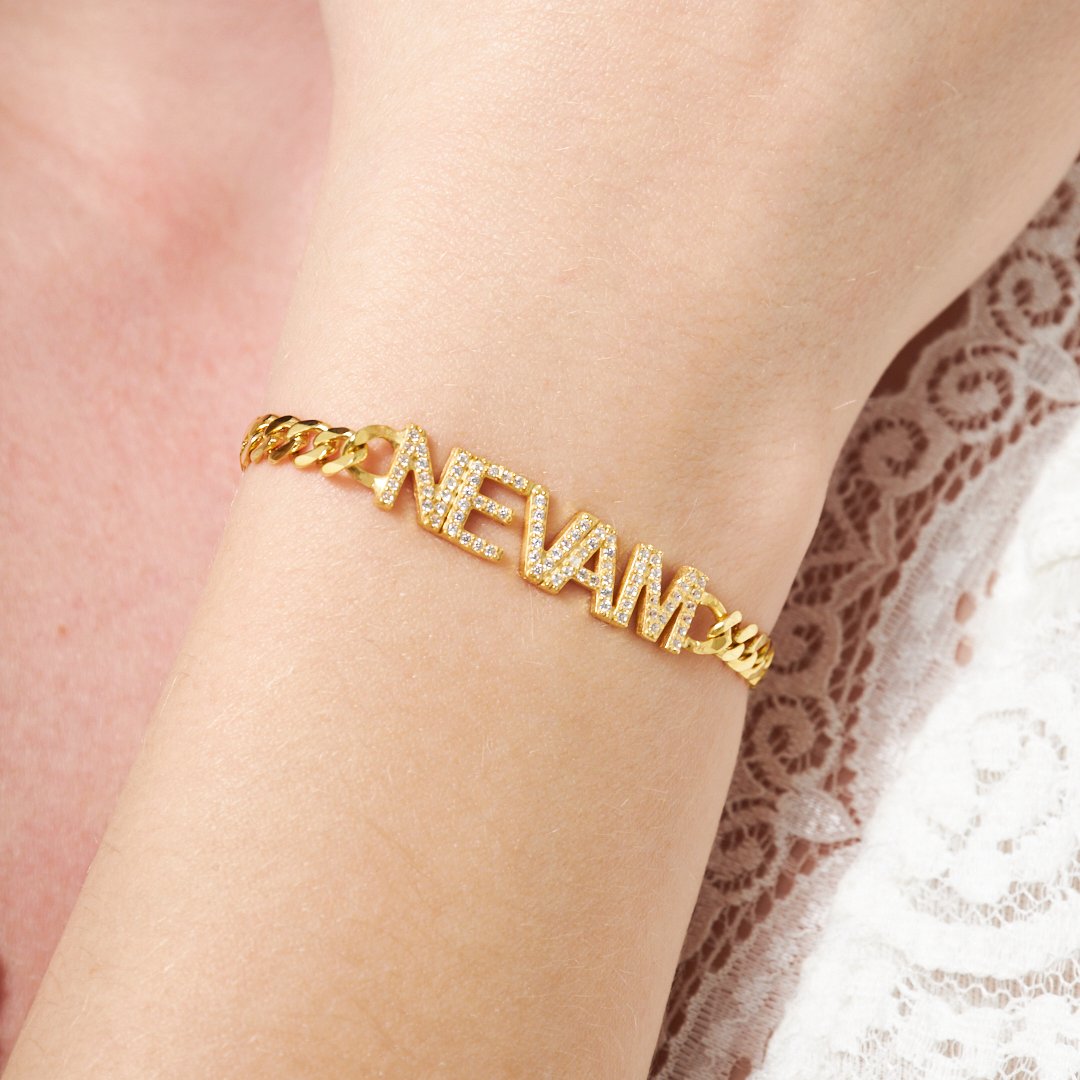 Küba Zincirli Harf Bileklik - 925 GÜMÜŞ