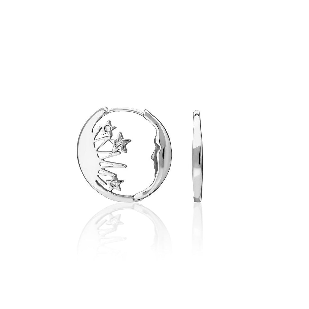 Yıldız Detaylı Ay Modeli Küpe - 925 GÜMÜŞ