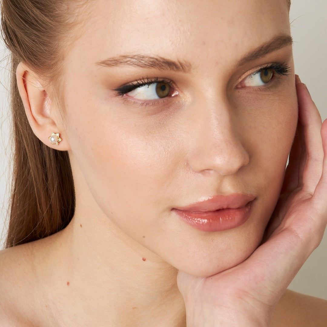 İncili Çiçek Küpeleri - 925 GÜMÜŞ