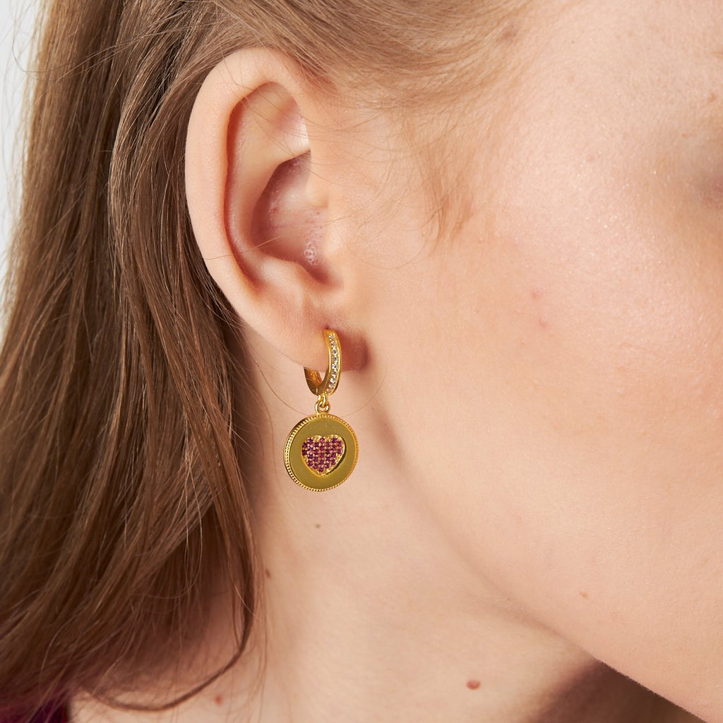 Plaka Taşlı Kalp Küpe - 925 GÜMÜŞ