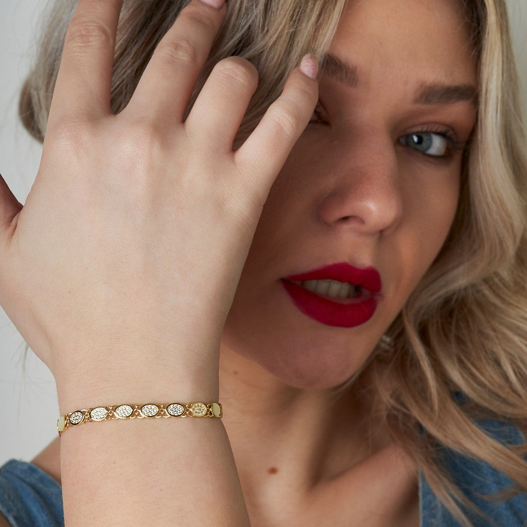 Oval Zincirli Taşlı Bileklik - 925 GÜMÜŞ