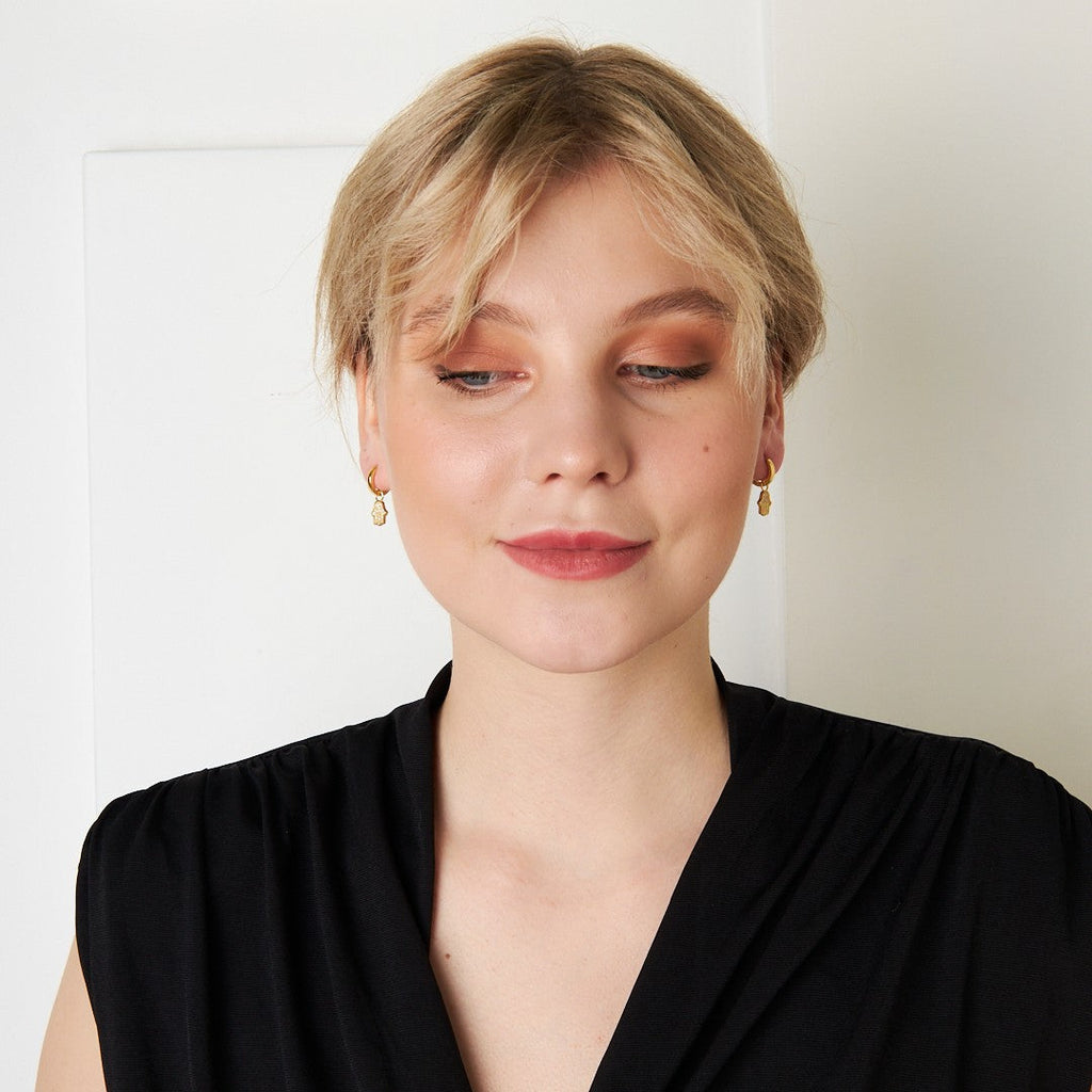 Taşlı Fatma el küpesi - 925 GÜMÜŞ