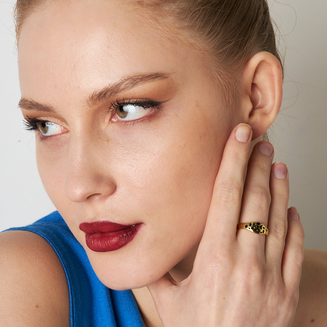 Siyah Desenli Süslü Yüzük - 925 GÜMÜŞ