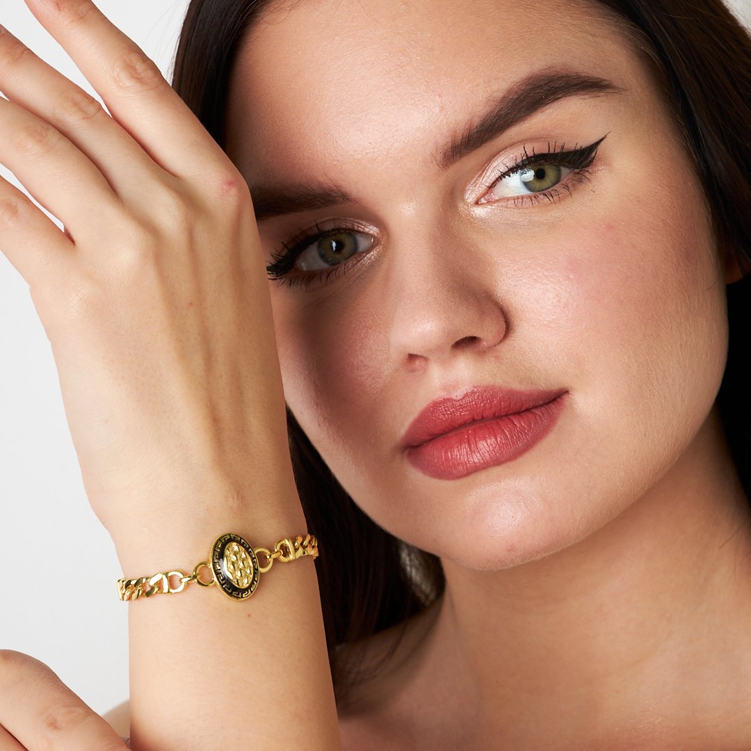 Çift Zincir Bileklikli Siyah Oval Model - 925 GÜMÜŞ