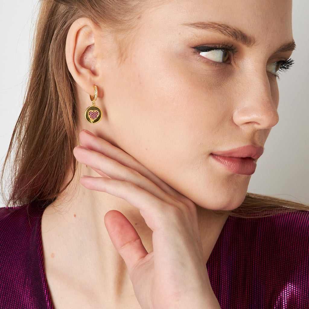 Plaka Taşlı Kalp Küpe - 925 GÜMÜŞ