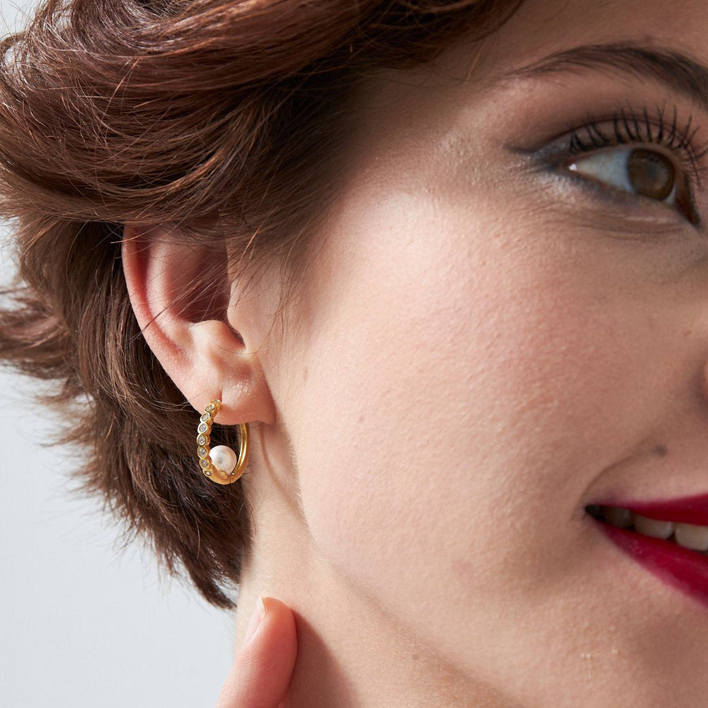 İnci Zincir Taşlı Küpeler - 925 GÜMÜŞ