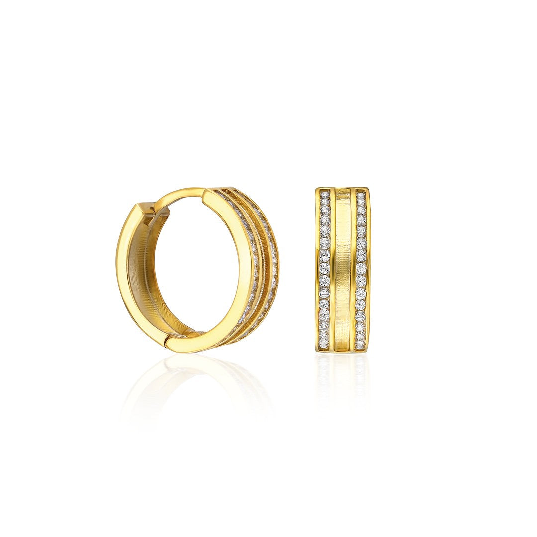 Üçlü Taş Detaylı Halka Küpe - 925 GÜMÜŞ