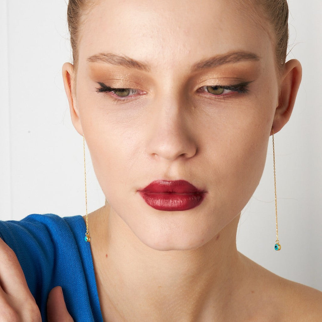 Nazar Sarkan Zincir Küpeler - 925 GÜMÜŞ