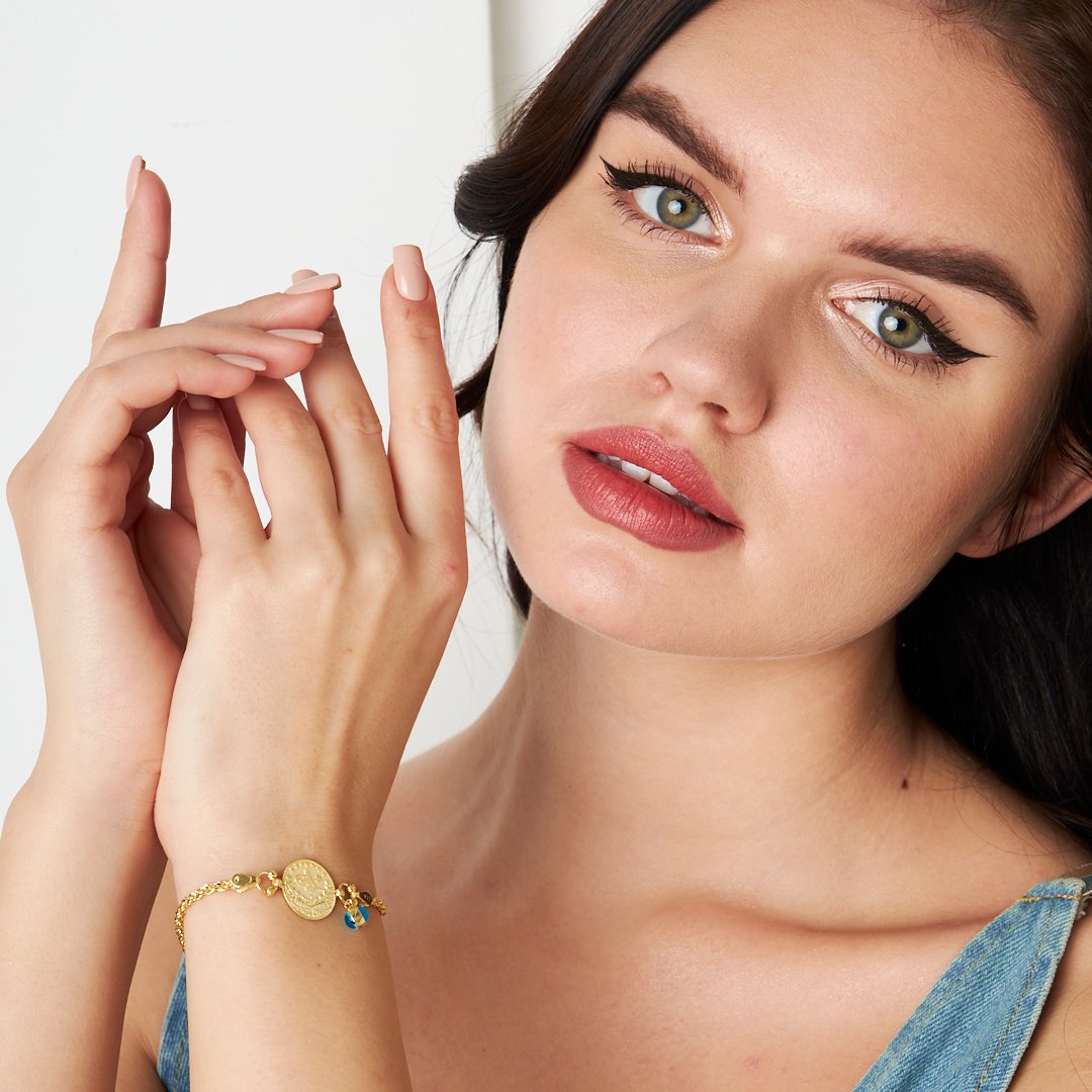 Tuğralı Nazar İşlemeli Zincir Bileklik - 925 GÜMÜŞ