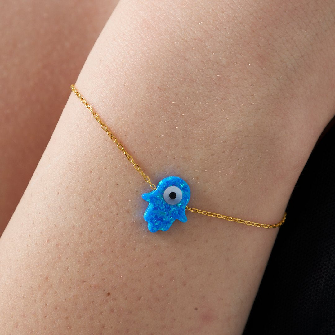 Opal Taşlı Orjinal Fatma Eli Set - 925 GÜMÜŞ