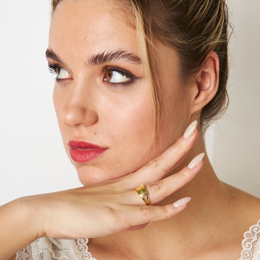 İkili Zirkon Yüzük - 925 GÜMÜŞ