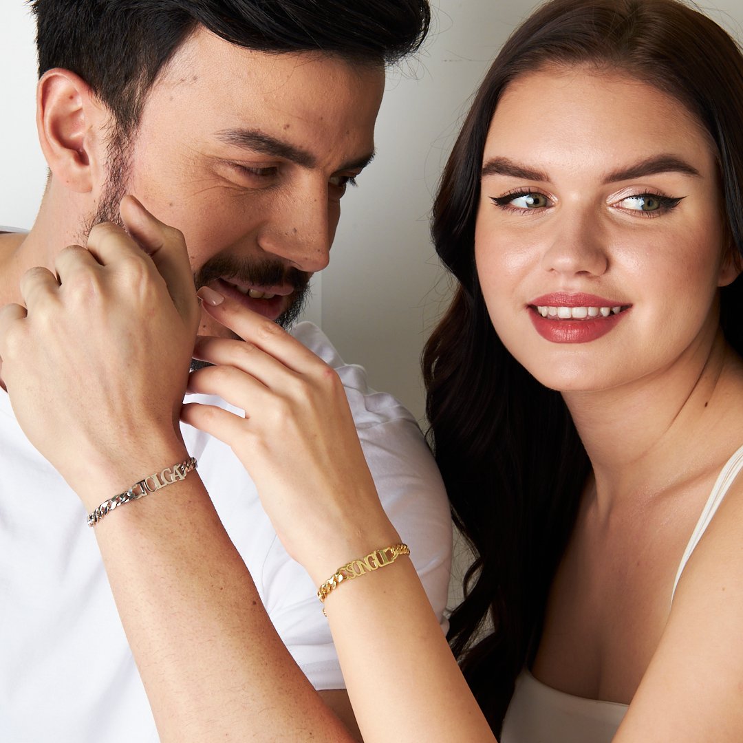 Küba Zincir İsimli Bileklik Seti - 925 GÜMÜŞ