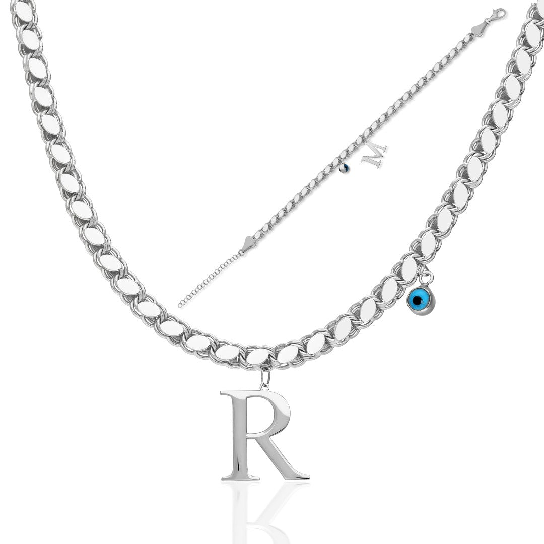 Harfli Pullu Zincir Set - 925 GÜMÜŞ