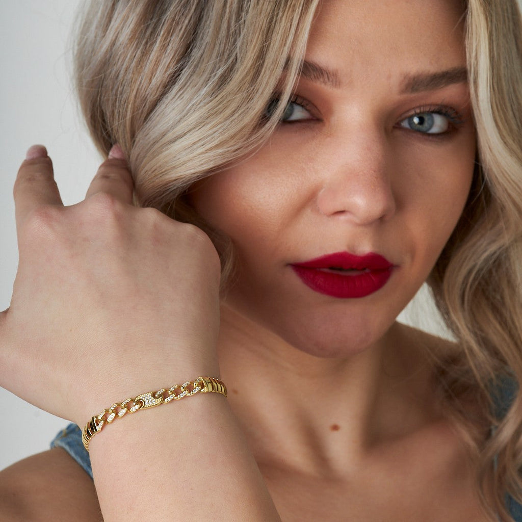 Balıksırtı Düğmeli Ve Taşlı Gurme Bileklik - 925 GÜMÜŞ