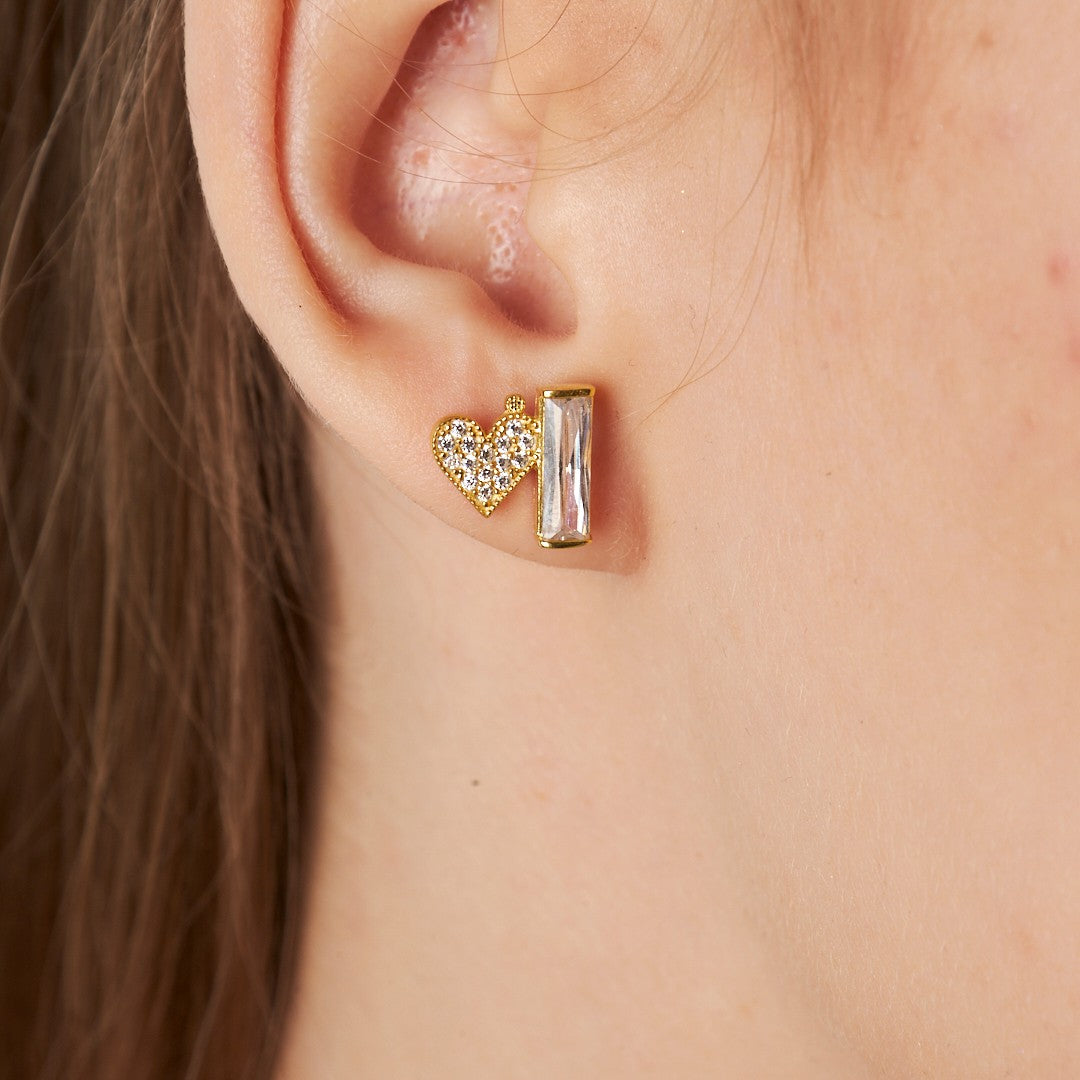 Baget Taşlı Kalp Küpe - 925 GÜMÜŞ