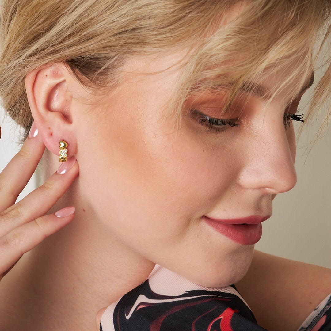 Üçlü Kalp Sıralı Küpe - 925 GÜMÜŞ