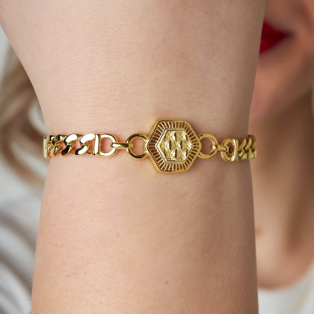 Altıgen Zincir Bileklik - 925 GÜMÜŞ