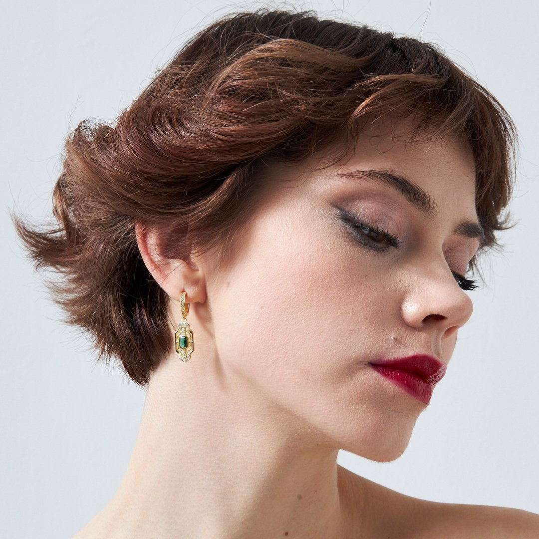 Yeşil Baget Taşlı Küpe - 925 GÜMÜŞ